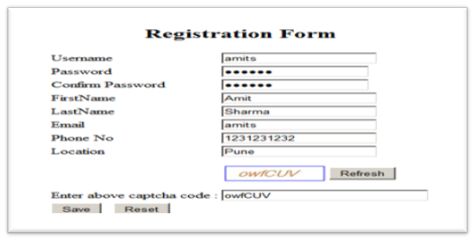Entry in registration form